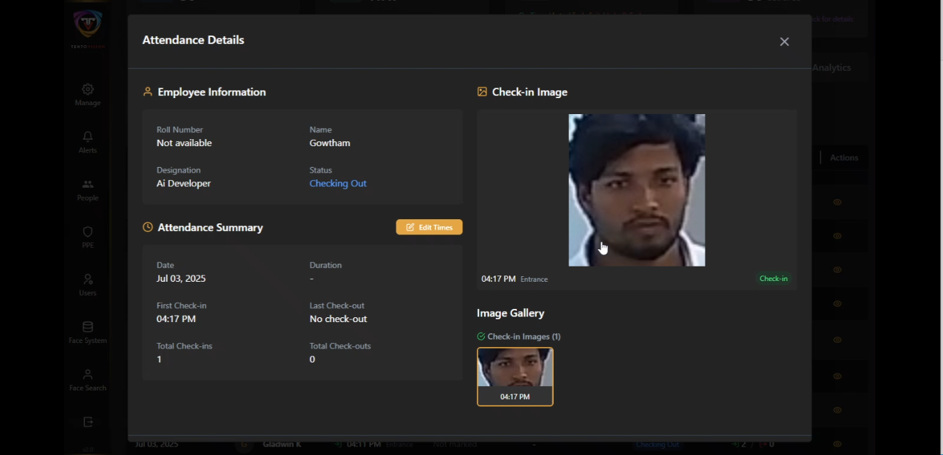 Dashboard showing real-time fire detection alerts