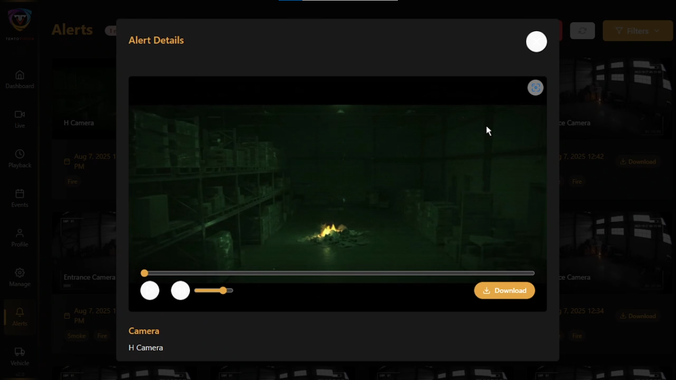 Timeline of fire incident footage and logs