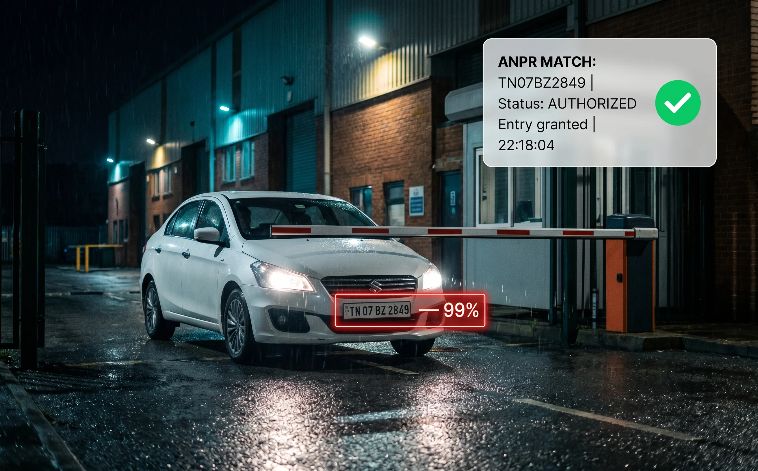 ANPR license plate recognition reading a vehicle plate at an access control gate