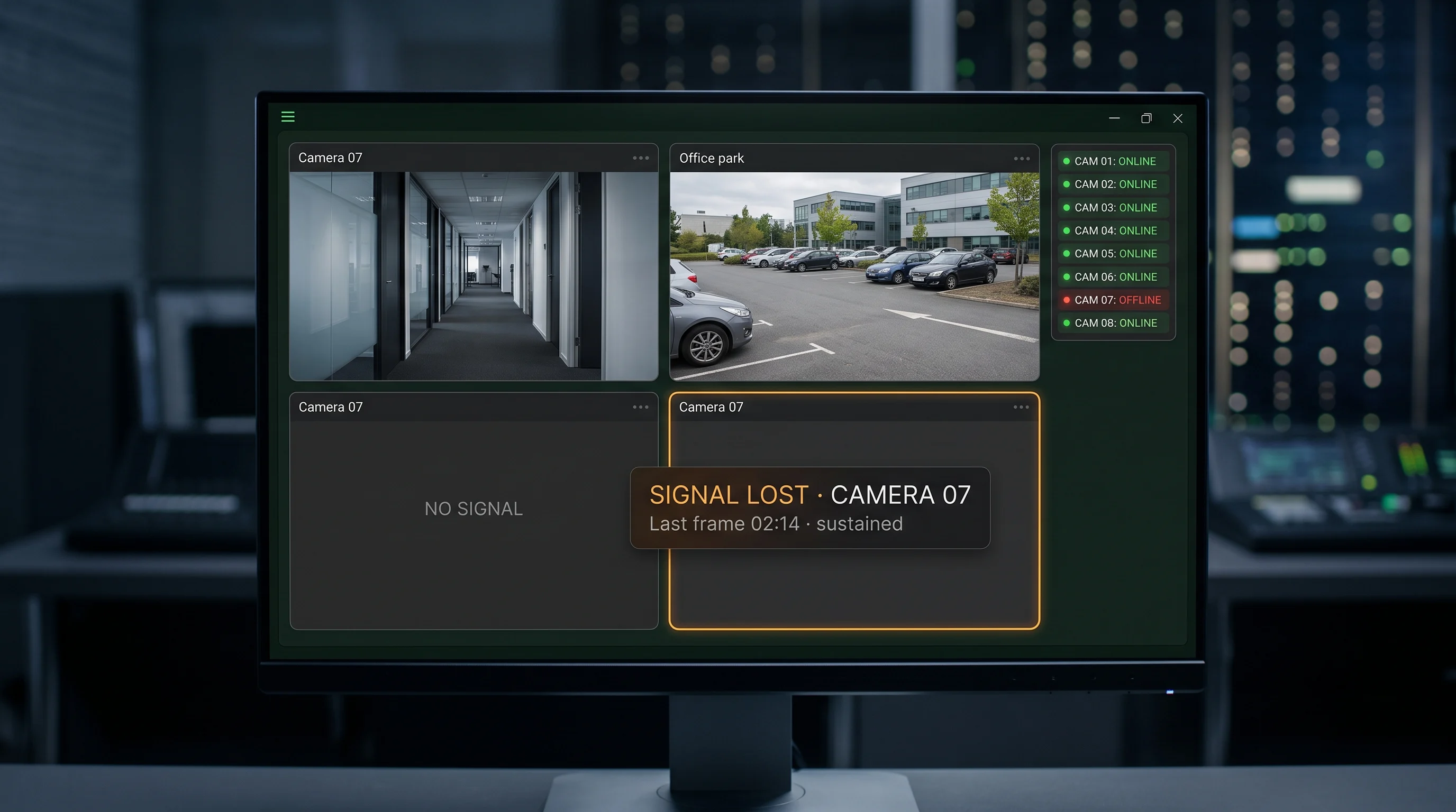 Camera feed interrupted or cut, distinguished from an ordinary network blip