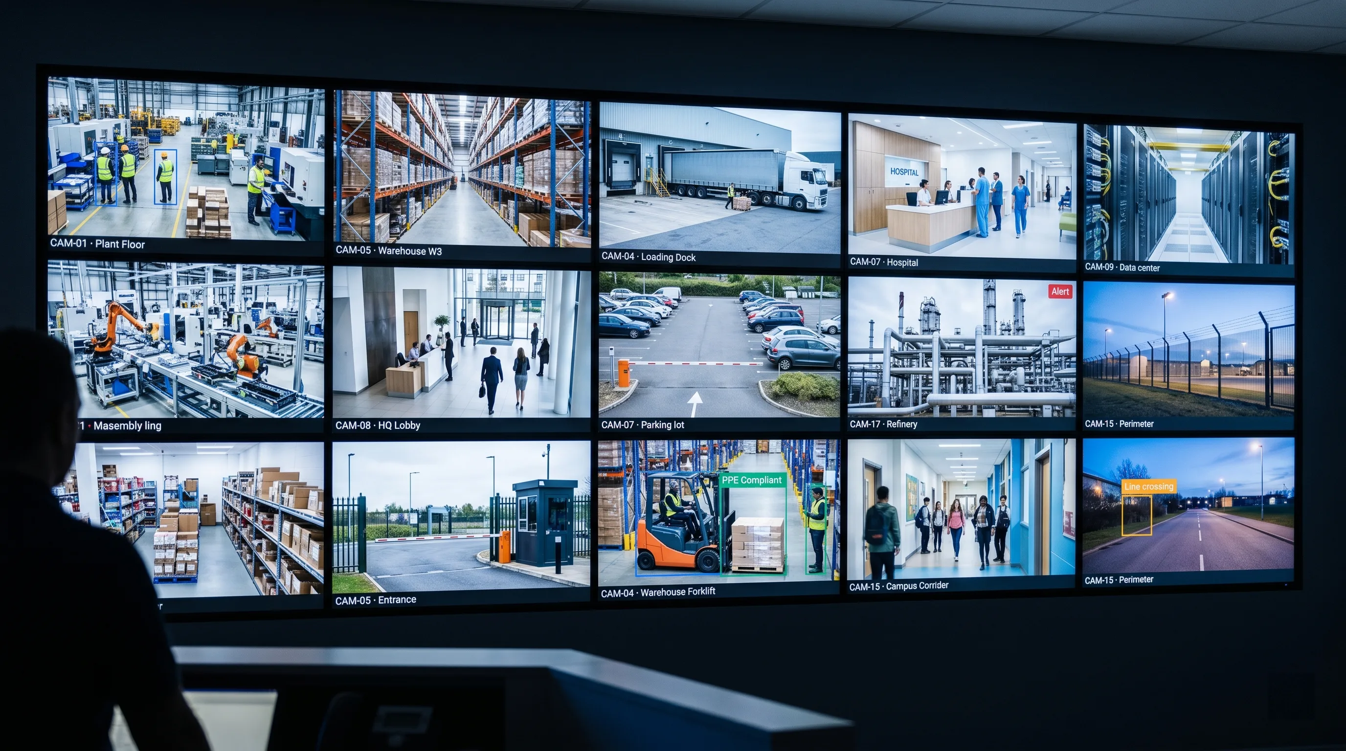 Tentovision live multi-camera video wall with drag-and-drop layout for CCTV command center