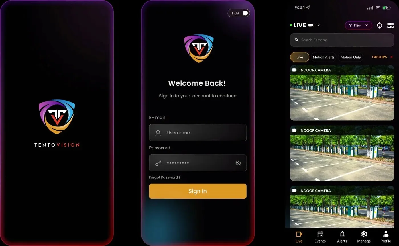 TentoVision mobile app iOS Android live CCTV view
