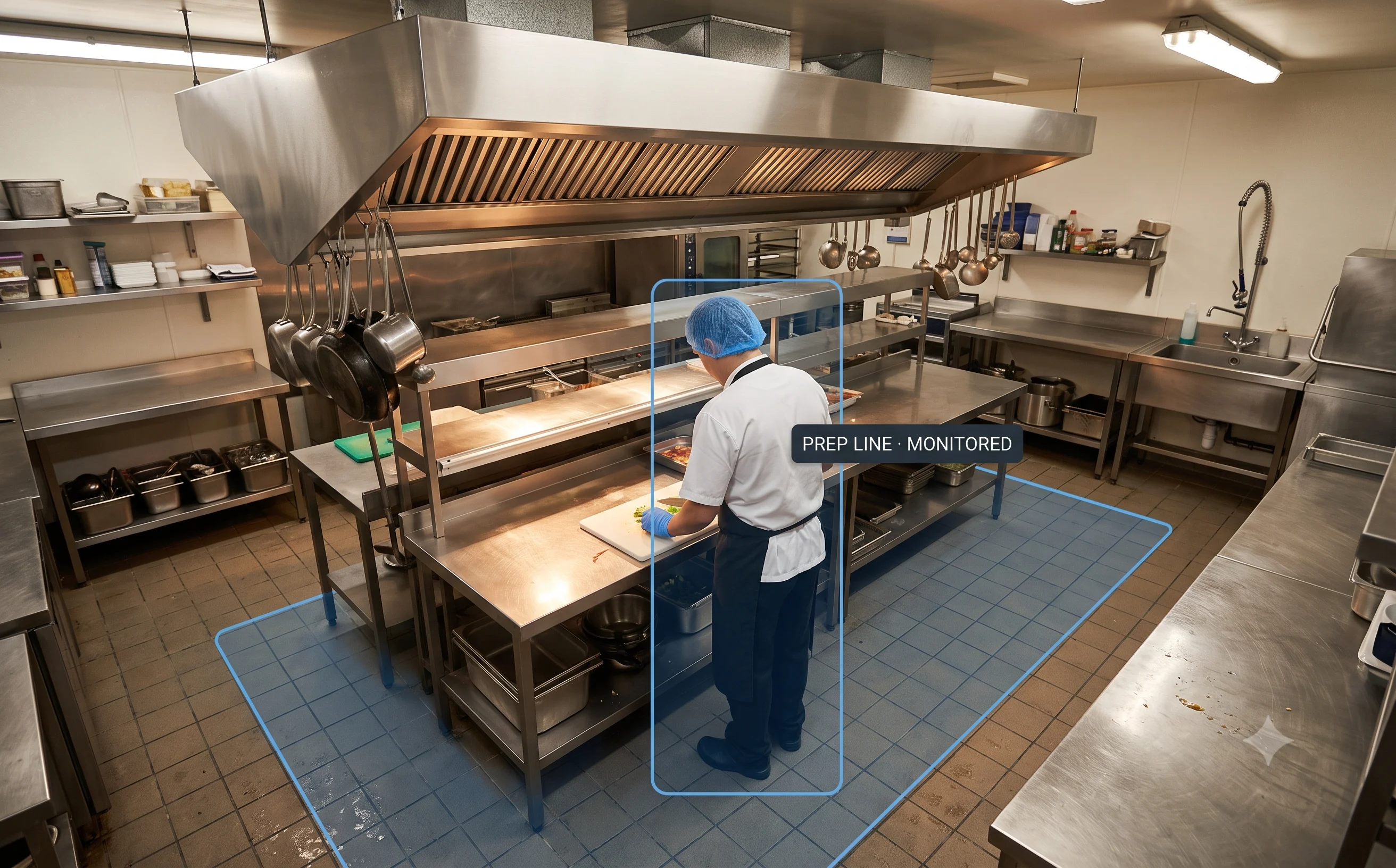 Food safety and hygiene compliance monitoring in a commercial kitchen environment