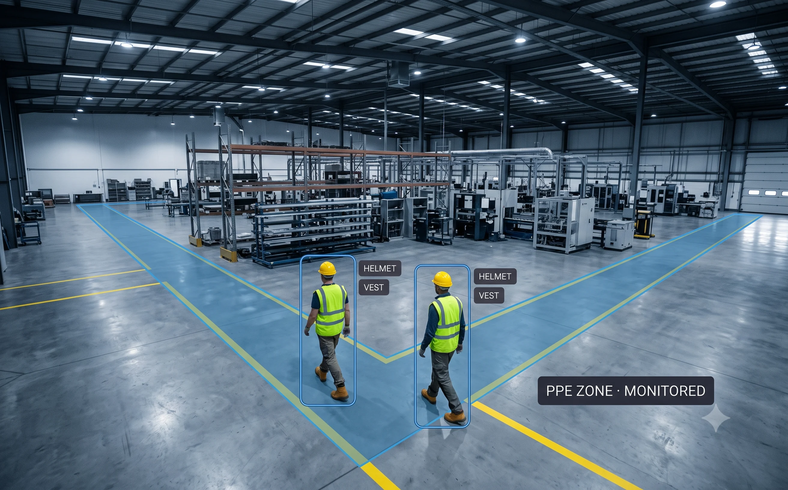 Industrial PPE compliance monitoring on a factory floor