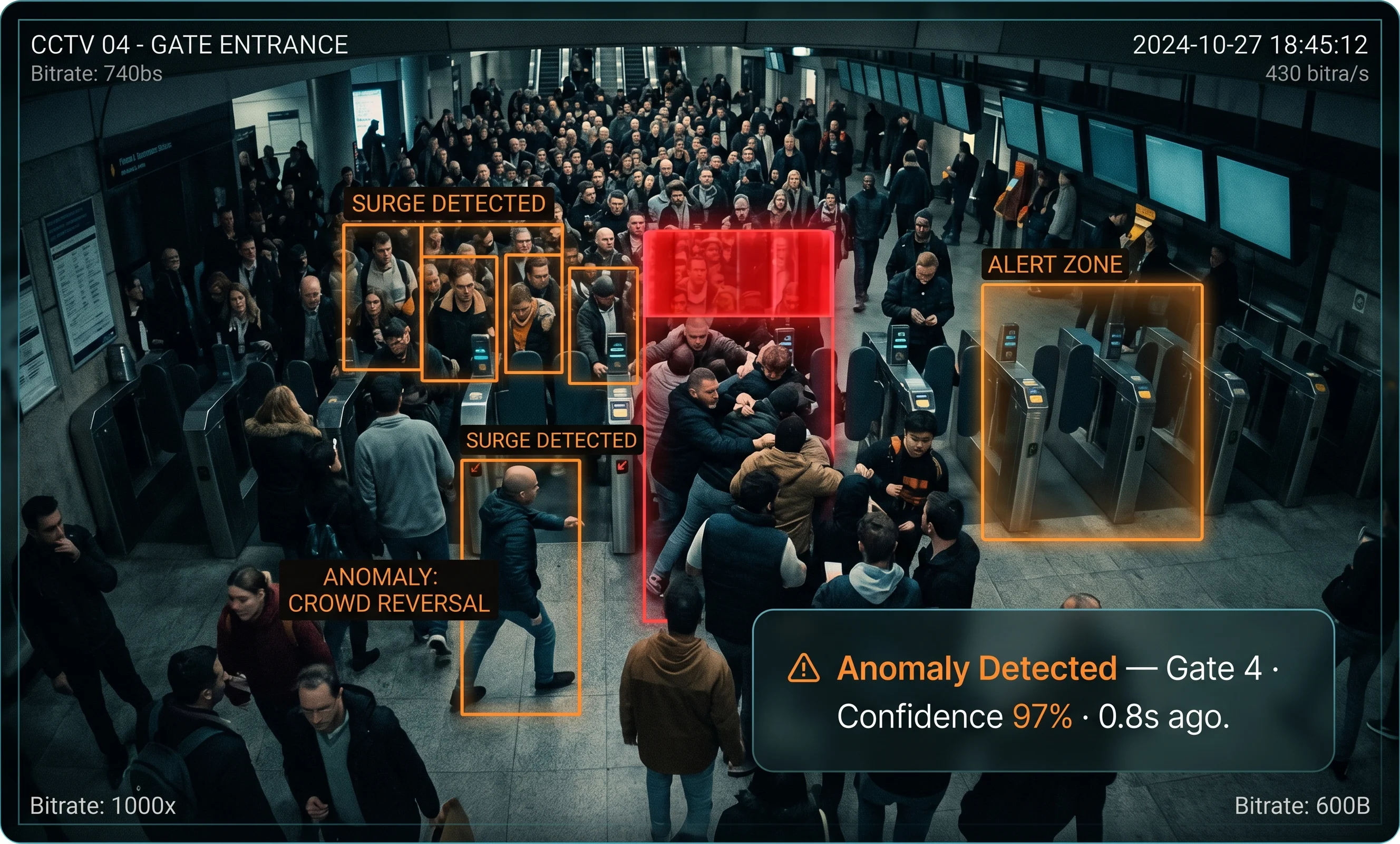 Tentovision AI detecting crowd behaviour anomalies on a CCTV feed
