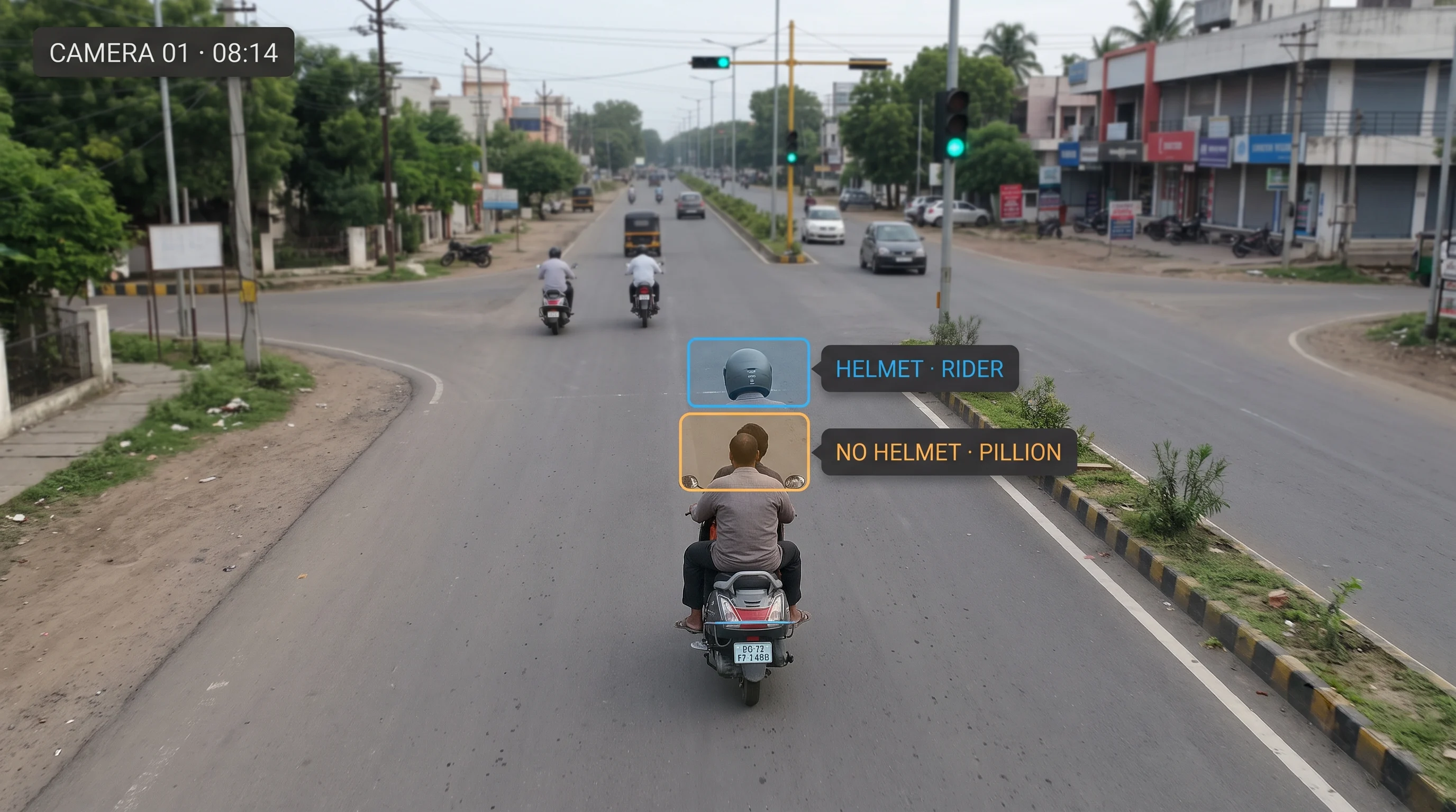 AI detecting a pillion passenger without a helmet on a two-wheeler