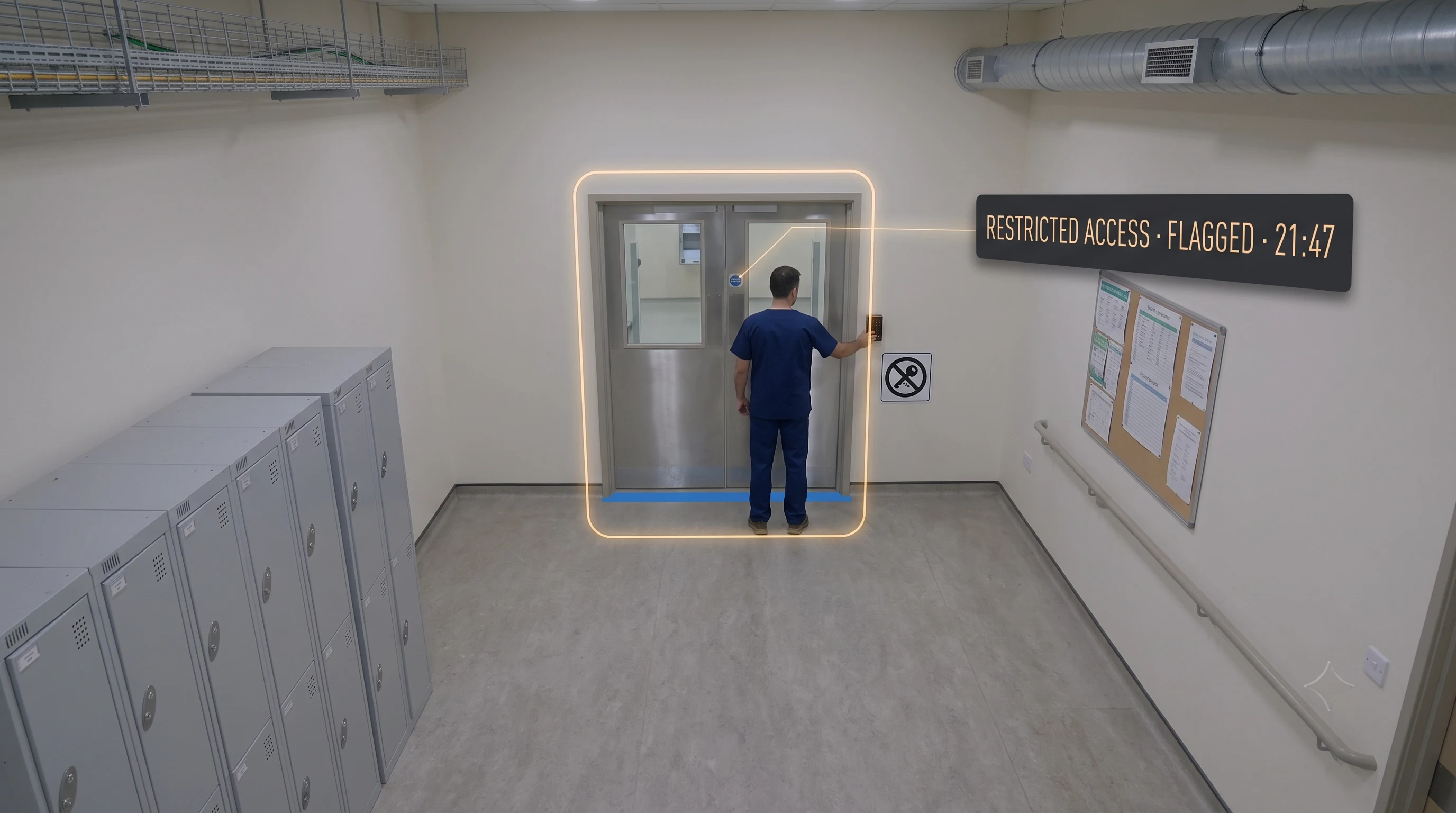 AI flagging access to a hospital pharmacy or restricted store outside authorised use