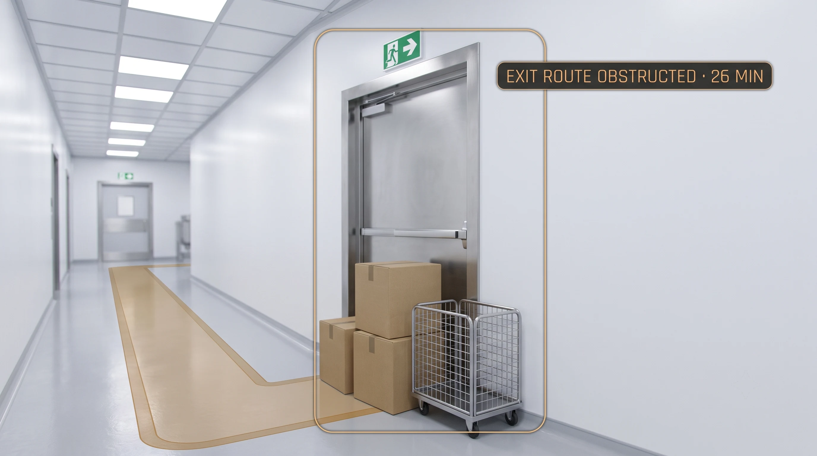AI detecting a blocked emergency exit in a production or storage area