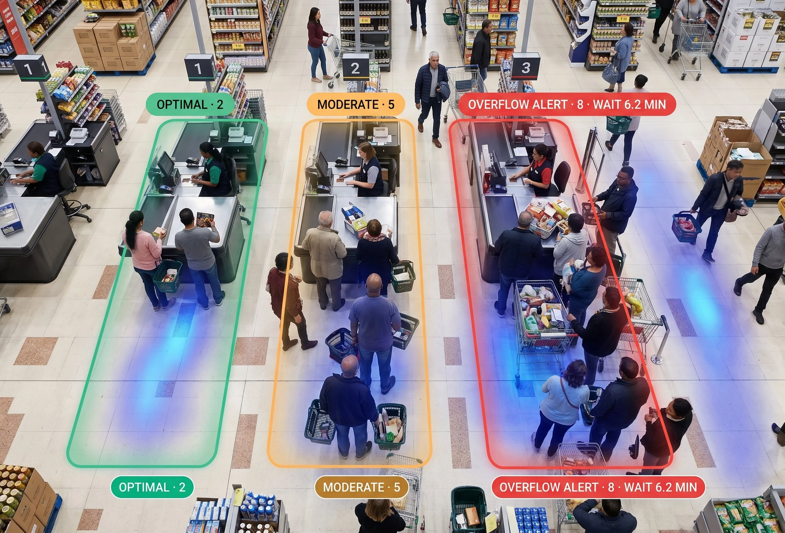 Illustration showing AI queue and heat mapping improving retail customer experience and conversion