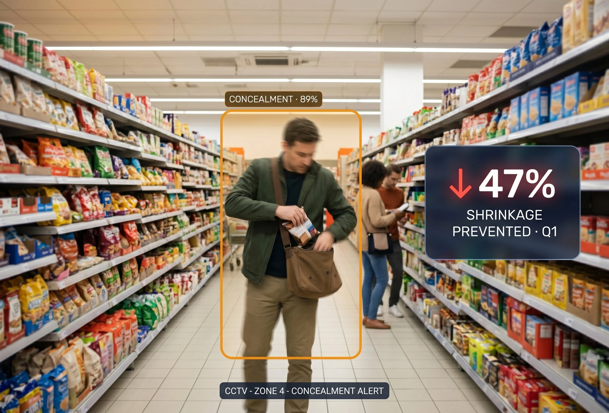 Illustration showing how AI video analytics prevents retail shrinkage and revenue loss