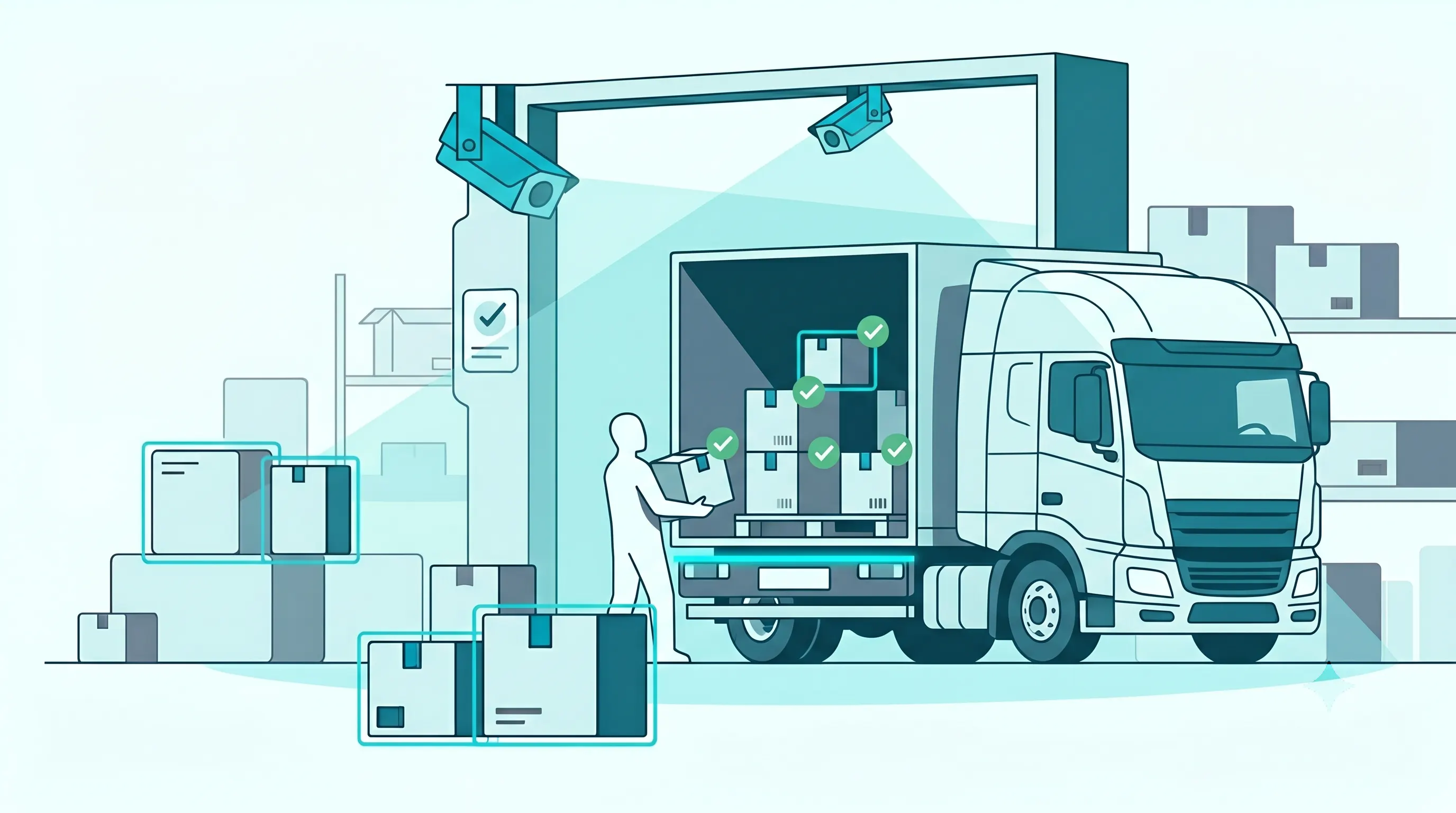 Tentovision loading dock dashboard showing ANPR captured truck license plate at gate, AI count of items loaded into the truck verified against authorised quantity, and a flagged mismatch alert before the truck leaves the dock